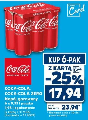 Napój gazowany 6-pak Coca-Cola Zero promocja w Kaufland