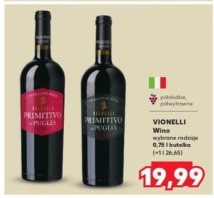 Wino półsłodkie Vionelli primitivo di puglia promocja