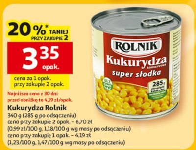 Kukurydza Rolnik 340 g (285 g po odsączeniu) promocja w Auchan