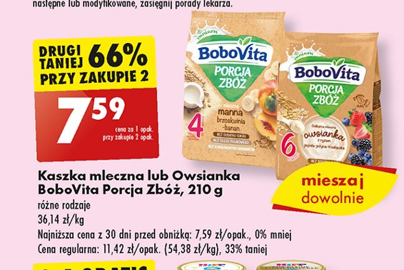 Kaszka manna bez dodatku cukru brzoskwinia-banan Bobovita porcja zbóż promocja
