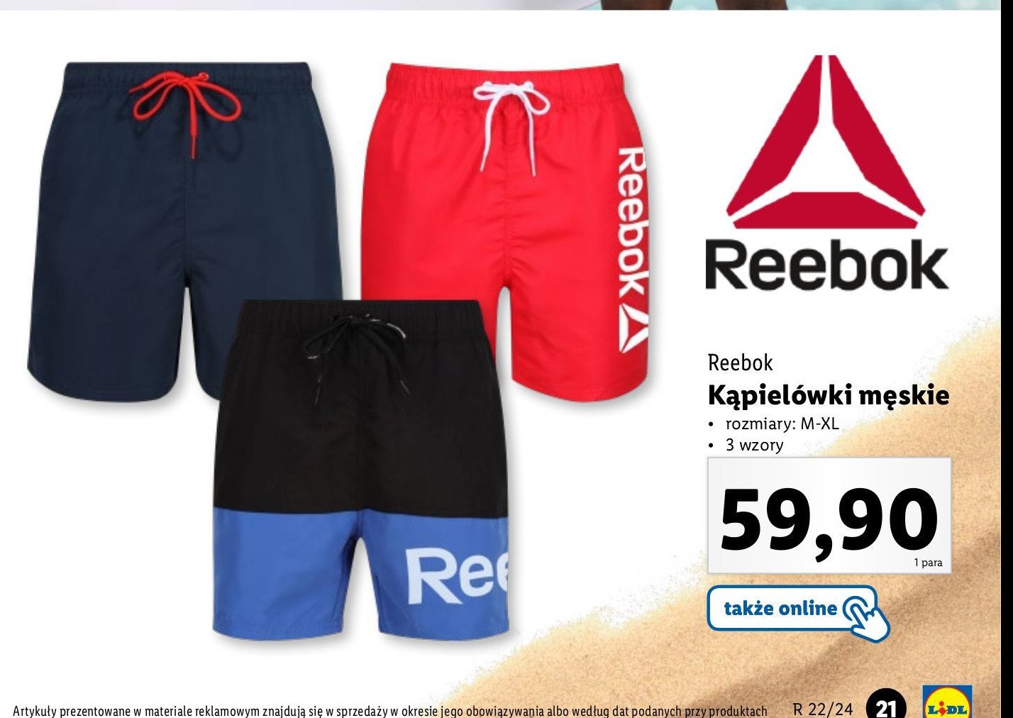 Kąpielówki męskie m-xl Reebok promocja