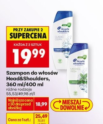 Szampon do włosów Head&Shoulders, 360 ml/400 ml promocja w Biedronka