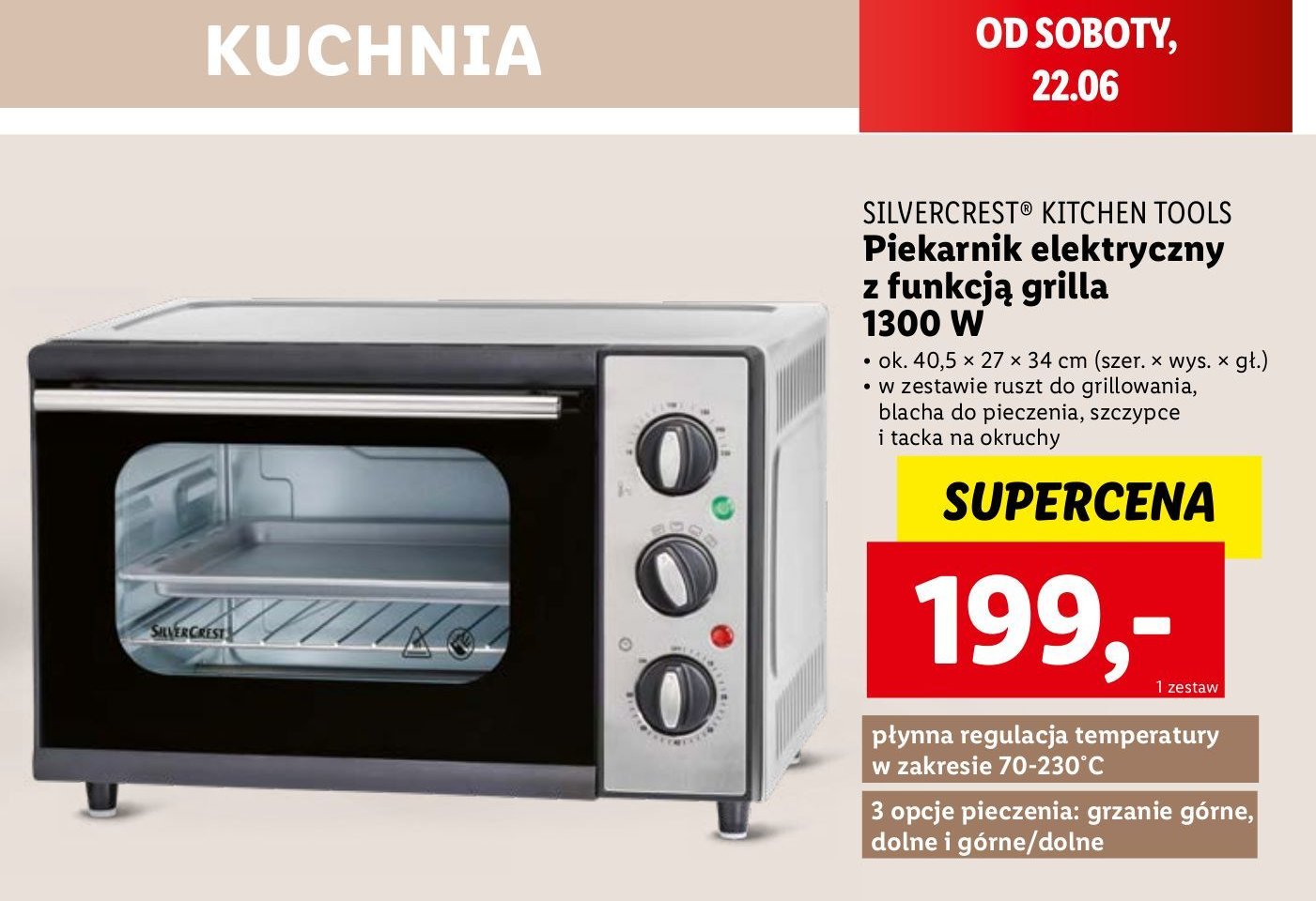 Piekarnik elektryczny 1300 w Silvercrest promocja