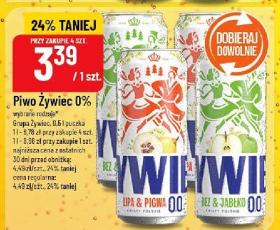 Piwo Żywiec 0% różne rodzaje 0,5l puszka promocja w POLOmarket