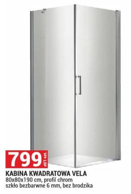 Kabina kwadratowa Vela 80x80x190 cm, profil chrom szkło bezbarwne 6 mm, bez brodzika promocja w Merkury Market
