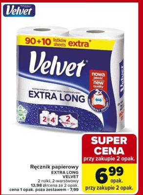Ręcznik papierowy EXTRA LONG VELVET 2 rolki, 2-warstwowy promocja w Carrefour Market