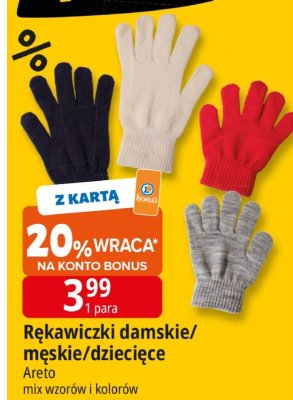 Rękawiczki damskie/męskie/dziecięce Areto mix wzorów i kolorów promocja w Leclerc