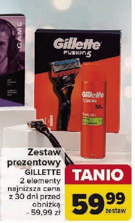 Zestaw w pudełku gillette fusion 5: maszynka + pianka do golenia Gillette zestaw promocja w Carrefour