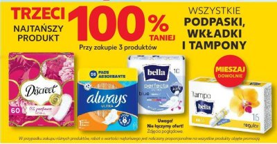 Wszystkie podpaski, wkładki i tampony TRZECIE -100% promocja w Kaufland