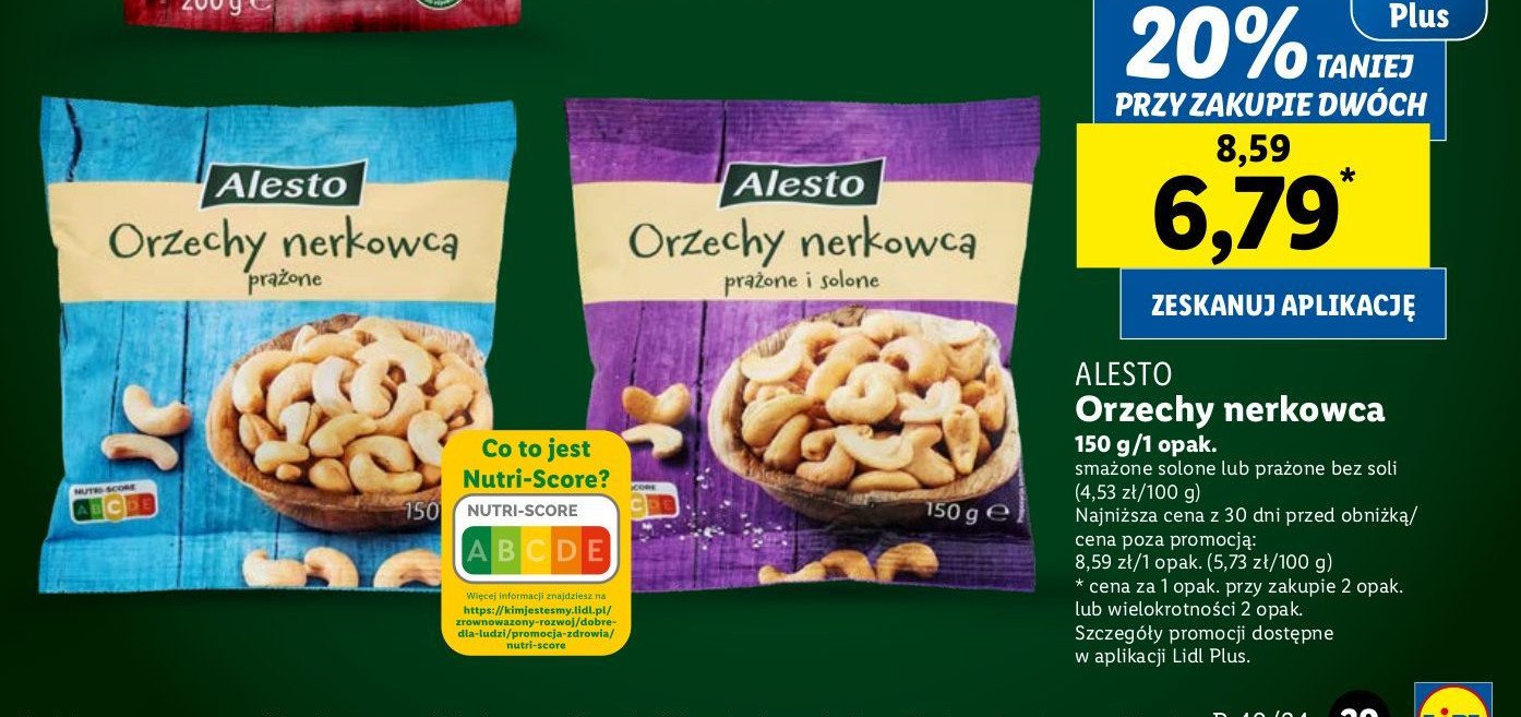 Orzechy nerkowca bez soli Alesto promocja