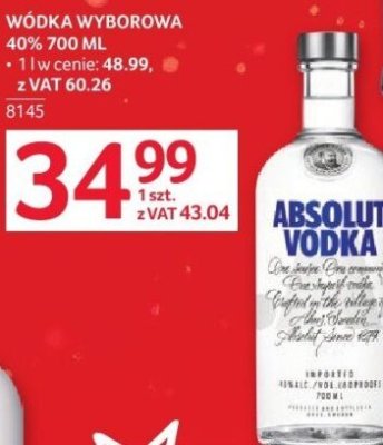 Wódka Absolut 40% 700 ml promocja w Selgros