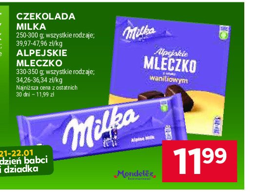 Czekolada alpine milk Milka promocja w Stokrotka