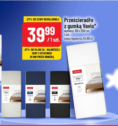 Prześcieradło bawełniane z gumką 180-200 x 200 cm Vavio promocja w POLOmarket