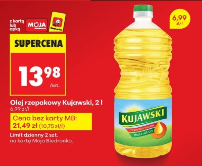 Olej rzepakowy Kujawski, 2 l promocja w Biedronka