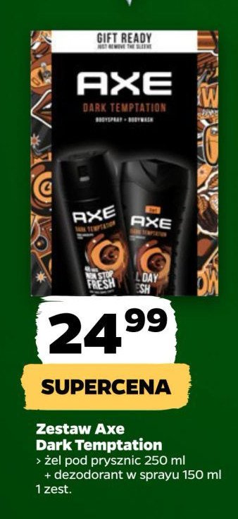 Zestaw w pudełku żel pod prysznic 250 ml + dezodorant 150 ml Axe dark temptation promocja w Netto