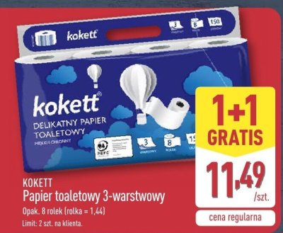 Papier toaletowy KOKETT 3-warstwowy 1+1 gratis promocja w Aldi