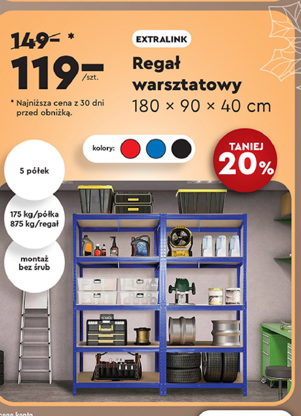 Regał warsztatowy 180 x 90 x 40 cm Extralink promocja