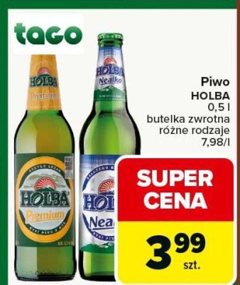 Piwo HOLBA butelka zwrotna 0,5 l różne rodzaje promocja w Carrefour Market