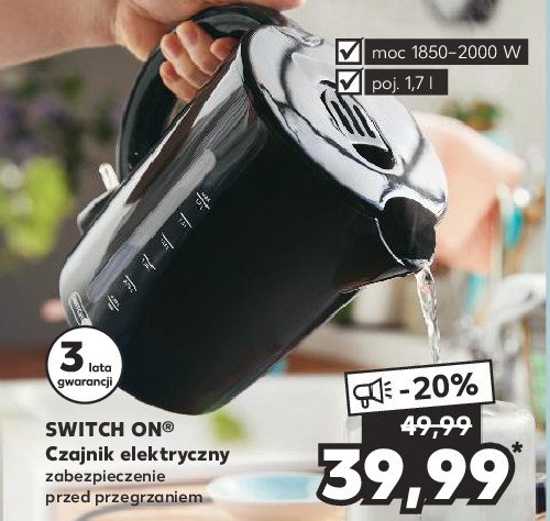 Czajnik elektryczny 1.7 l 2000w czarny Switch on promocja