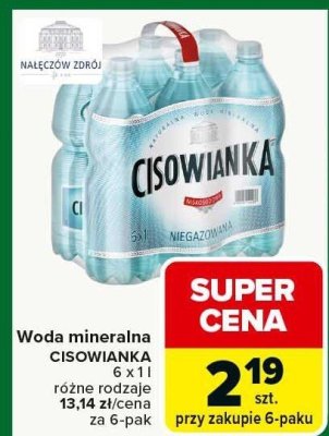 Woda mineralna Cisowianka 6 x 1 l różne rodzaje promocja w Carrefour