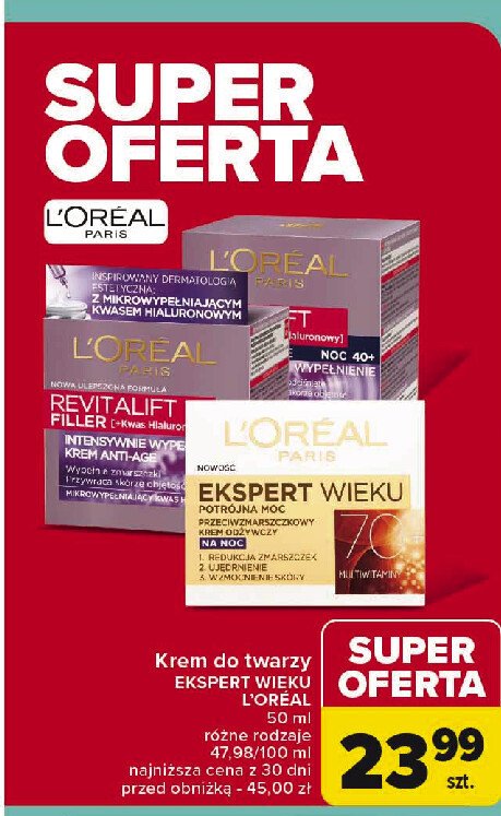 Krem mikrocząsteczkowy i mikrowypełniający L'oreal revitalift filler promocja