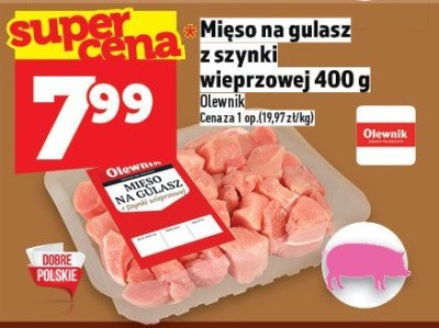 Mięso na gulasz z szynki wieprzowej 400 g Olewnik promocja w TOPAZ