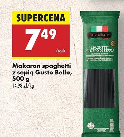 Makaron spaghetti al nero di seppia Gustobello promocja w Biedronka