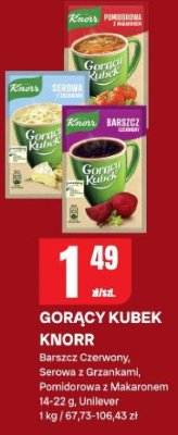 Gorący kubek Knorr Barszcz Czerwony, Serowa z Grzankami, Pomidorowa z Makaronem promocja w Chorten