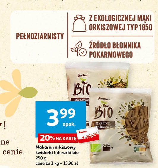Makaron orkiszowy rurki Auchan bio promocja