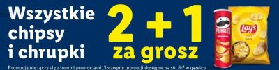 Wszystkie chipsy i chrupki 2+1 za grosz promocja w Lidl
