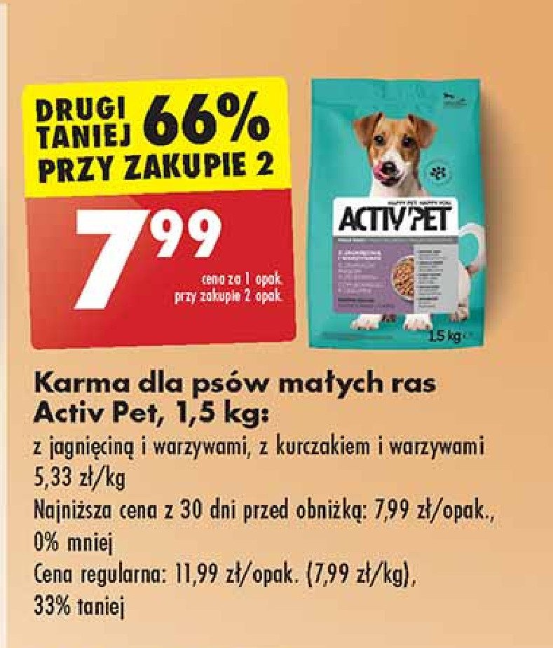 Karma dla psa z jagnięciną i warzywami małe rasy Activ pet promocja