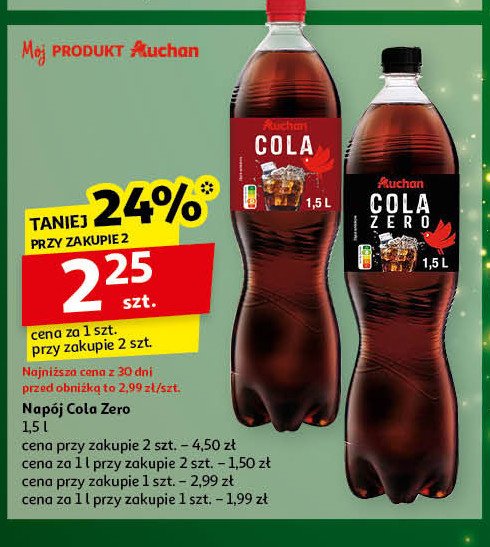 Napój cola zero Auchan różnorodne (logo czerwone) promocja