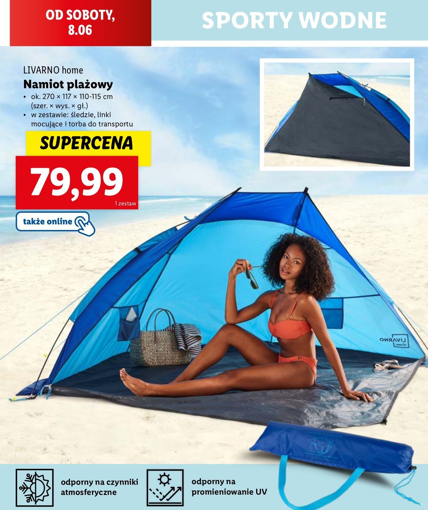 Namiot plażowy 270 x 117 x 110 -115 cm LIVARNO HOME promocja