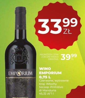 Wino Emporium Primitivo di Manduria 0,75 L promocja w Duży Ben
