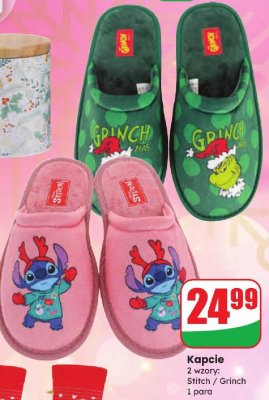 Kapcie 2 wzory: Stitch / Grinch 1 para promocja w Dino