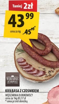 Kiełbasa z czosnkiem Wędzarnia Dunikowscy promocja w Arhelan