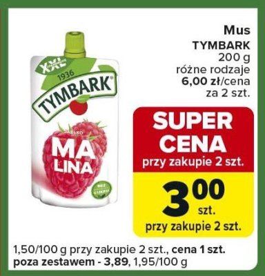 Mus Tymbark różne rodzaje 200g promocja w Carrefour Express