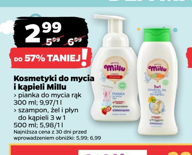 Szampon żel i płyn do kąpieli 3w1 zielony Millu promocja w Netto