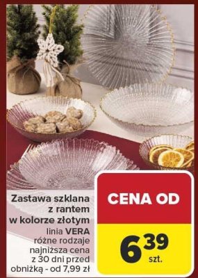Zastawa szklana z rantem w kolorze złotym linia VERA różne rodzaje promocja w Carrefour