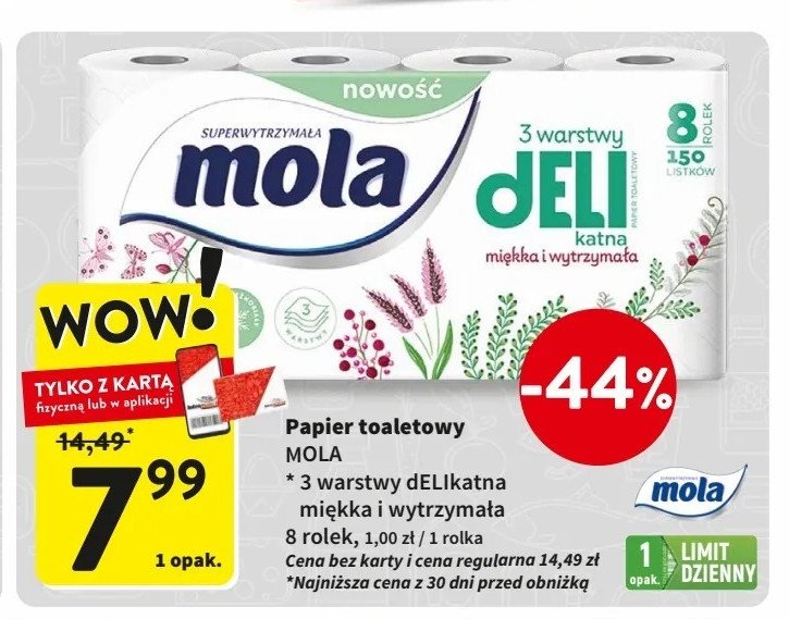 Papier toaletowy delikatna biel Mola promocja w Intermarche