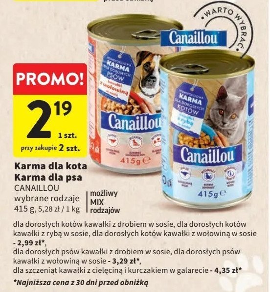 Karma dla kota wołowina i warzywa Canaillou promocja