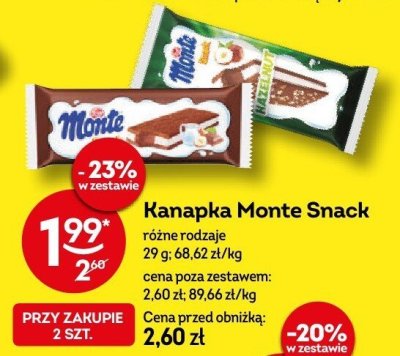 Kanapka Monte Snack różne rodzaje 29g promocja w Żabka