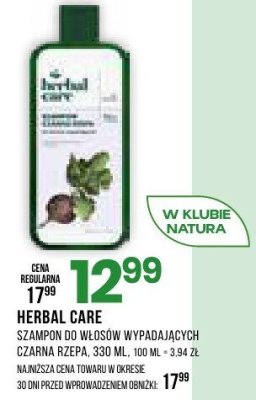 Szampon HERBAL CARE do włosów wypadających czarna rzepa, 330 ml promocja w Drogerie Natura