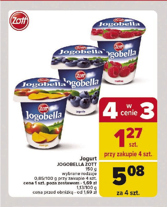 Jogurt malina Jogobella promocja w Carrefour Market