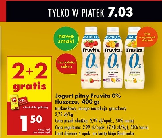 Jogurt 0 % gruszka Fruvita promocja