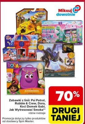 Zabawki z linii: Psi Patrol, Rubble & Crew, Dora, Koci Domek Gaby, Jak Wytresować Smoka promocja w Carrefour