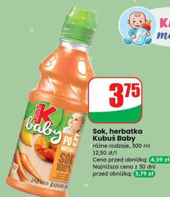 Sok, herbatka Kubuś Baby różne rodzaje promocja w Dino