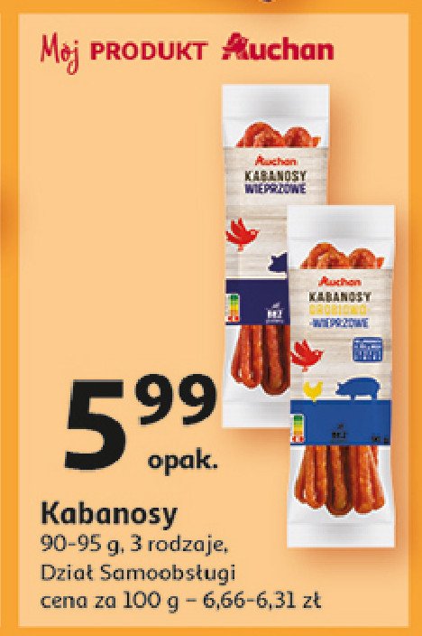 Kabanosy drobiowo- wieprzowe Auchan promocja