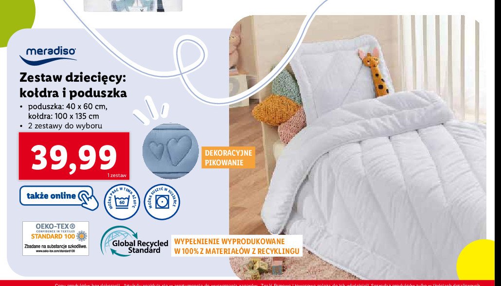 Komplet do spania kołdra 100 x 135 cm + poduszka 40 x 60 cm Meradiso promocja