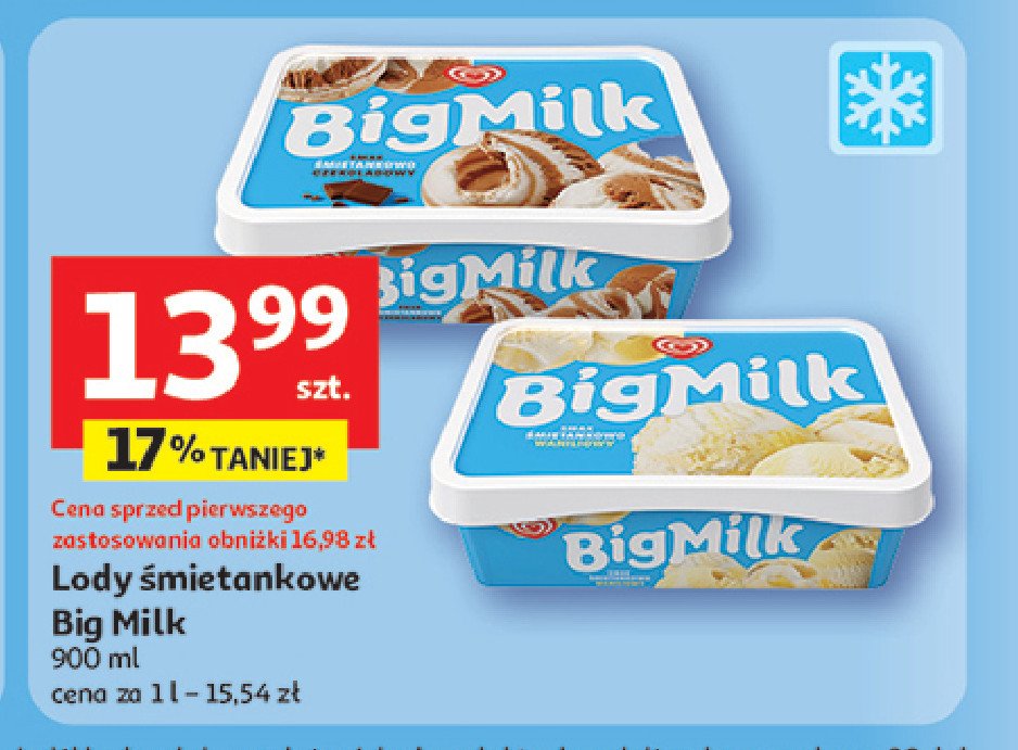 Lody smietankowe Algida big milk promocja w Auchan